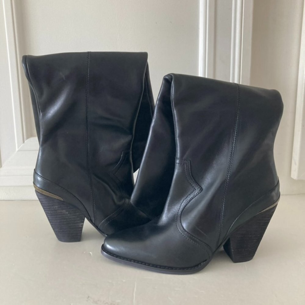 Free People Dark Leather Heeled Boots